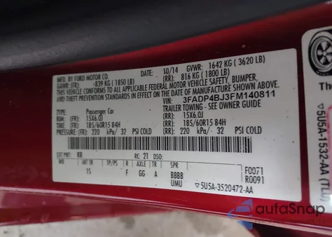 2015 Ford Fiesta Se z USA, uszkodzony, nr VIN 3FADP4BJ3FM140811